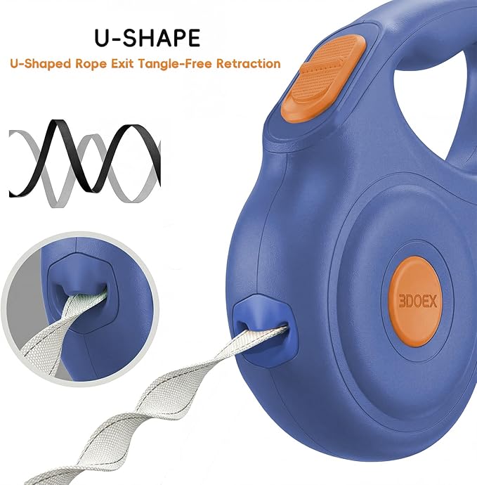 Retractable Dog Leash 10FT for Small & Medium Dogs, Sturdy Heavy-Duty Nylon Tape with Secure Locking Carabiner & Poop Bag Holder, Smooth One-Hand Control, Anti-Slip Handle, Tangle-Free Design (Blue)