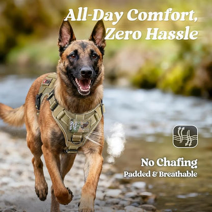 rabbitgoo Tactical Dog Harness for Large Dogs, No Pull Upgraded Reflective Heavy Duty Molle Vest with Handle, Adjustable Military Service Dog Vest for Walking Hiking Training, Brown, L
