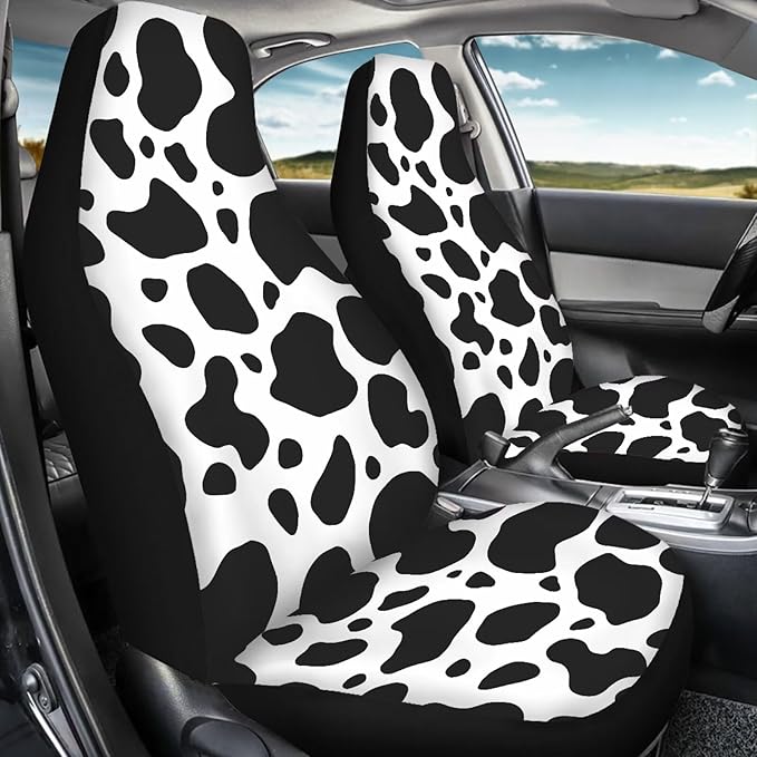 Cow Print Car Seat Covers Waterproof Car Seat Covers Full Set of 2 Easy Installation Breathable Front Seat Cover Cars Accessories Suitable for Cars, SUV and Trucks