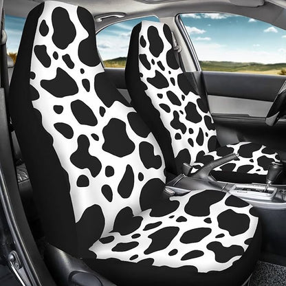 Cow Print Car Seat Covers Waterproof Car Seat Covers Full Set of 2 Easy Installation Breathable Front Seat Cover Cars Accessories Suitable for Cars, SUV and Trucks