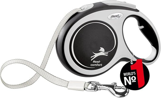 Flexi - Leash - New Comfort Model - Strap Version - Especially Sturdy Strap - Advanced Guide System - Adjustable Handle for Sizes M and L - Made in Germany - Black - L - 26 ft