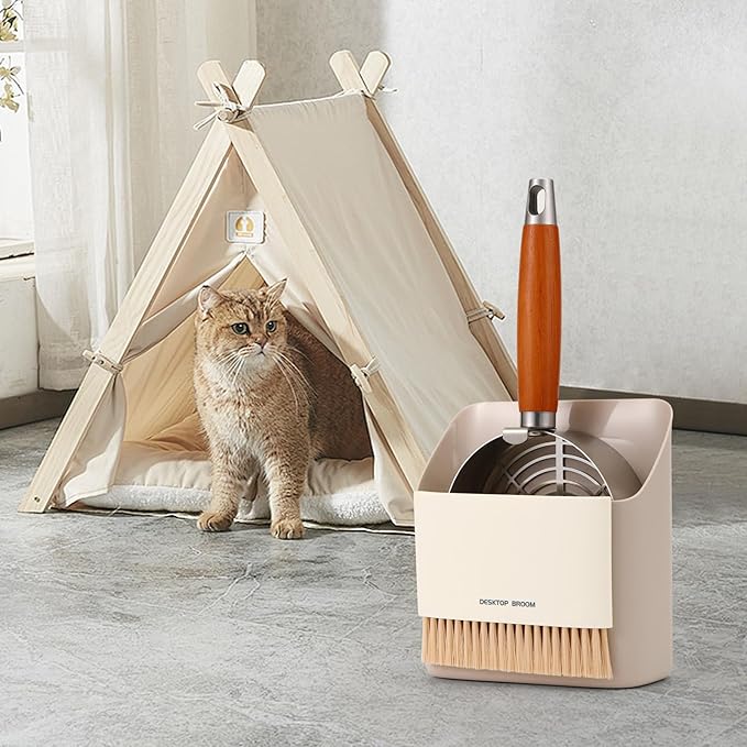 Custom Extra Thick Cat Litter Scoop Set with Holder and Broom – Heavy Duty Multi-Functional Metal Litter Scooper for Fast and Easy Litter Cleaning
