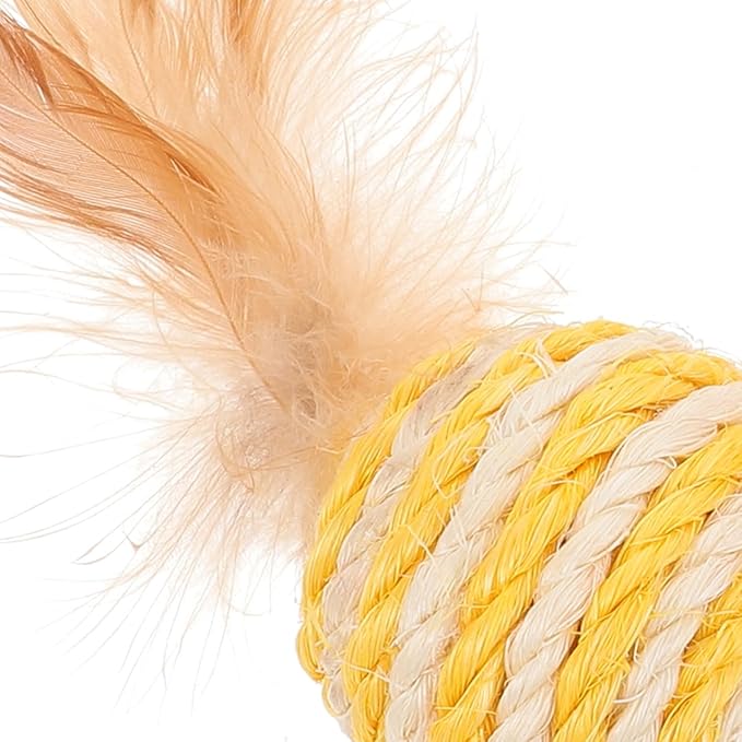 3pcs Cat Toys Balls, Interactive Feather Sisal Ball for Indoor Cats, Rolling Toys Design for Exercise and Fun, 1.96 Inch Size - Random Color