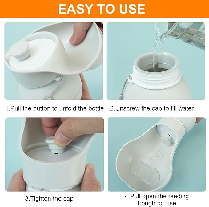 Dog Water Bottle,Portable Water Bowl for Dog,Collapsible Food Grade Silicone,Travel Pet Water Bottle for Outdoor Walking, Hiking, Camping,Gray