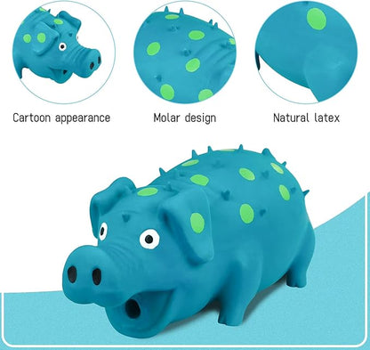 WishLotus Natural Latex Dog Squeaky Toy, Pig-Shaped Dog Chew Toys for Teeth Cleaning, Puppy Chew Toy for Dogs to Relieve Stress and Reduce Boredom (Blue,1pc L-Size)