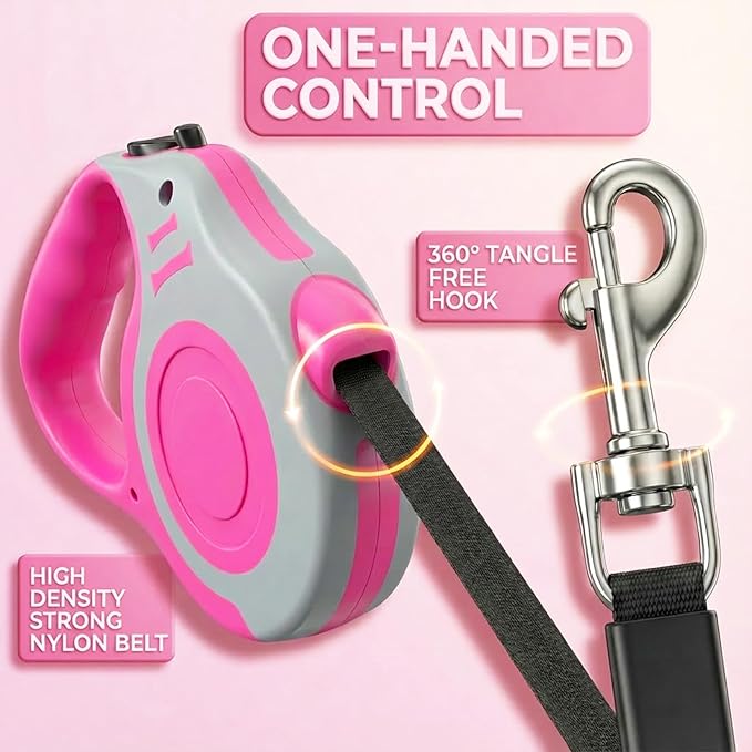 Retractable Dog Leash Lightweight 10/16FT Leash with Non-Slip Handle, for Small Dogs Puppy(Gray Pink, 10FT)
