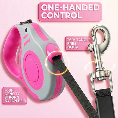Retractable Dog Leash Lightweight 10/16FT Leash with Non-Slip Handle, for Small Dogs Puppy(Gray Pink, 10FT)
