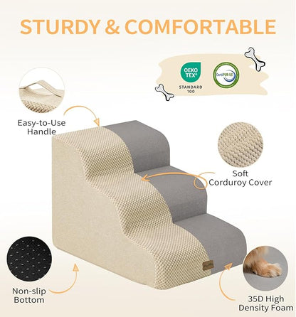 Made4Pets Dog Stairs Ramp for High Bed 22.8" H, 5-Step Pet Stairs for Bed Couch Sofa Climbing, 35D Foam Pet Steps for Small Dogs and Cats, Non-Slip Bottom Dog Steps, Beige