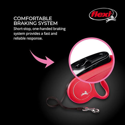 FLEXI® New Classic Retractable Dog Leash (Cord), Ergonomic, Durable and Tangle Free Pet Walking Leash for Dogs, 16 ft, Medium, Red