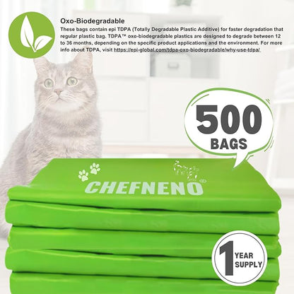 Cat Litter Waste Bags Biodegradable (500 ct., Green) Bulk Dog Poop Bags with Easy Tie Handles Earth-Friendly Lavender Scented Cat Litter Poop Diaper Bag Disposable Sanitary Pad Waste Bags (500 Bags)