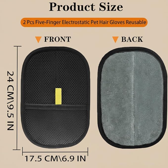 Pet Hair Remover Glove (2-Pack)-Reusable Dog & Cat Fur Remover Mitt for Furniture, Couch, Clothes, Bedding & Car Interior-High-Efficiency Lint Brush with Breathable Mesh, 7" x 9.5"