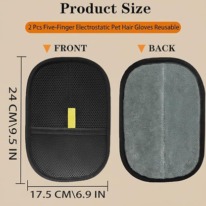 Pet Hair Remover Glove (2-Pack)-Reusable Dog & Cat Fur Remover Mitt for Furniture, Couch, Clothes, Bedding & Car Interior-High-Efficiency Lint Brush with Breathable Mesh, 7" x 9.5"