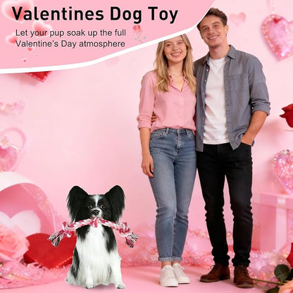 SZEE Dog Rope Toy, 14 in 3 Knots Chew Rope for Small Medium Dogs, Natural Cotton Pull Toy for Tug of War and Teeth Cleaning, Fits Valentine’s Day Vibe (Pink)