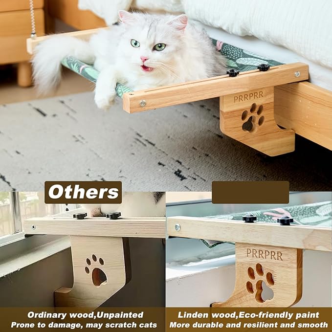 Cat Window Perch for Large Cats Inside, Sturdy Cat Window Hammock Seat with Cooling Mat, Adjustable Cats Platform Bed Shelf Fits Windowsill, Bedside, Desk, Drawers and Cabinet