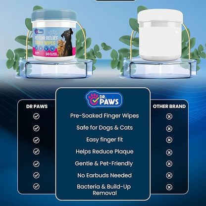 Dog Ear Cleaner Finger Wipes - Ear Finger Wipe for Dog Ear Infection Treatment, Easy to Use Cat Ear Cleaner, Eliminates Odor, Dog Ear Cleaning Solution, Dog Ear Wipes (Oatmeal)