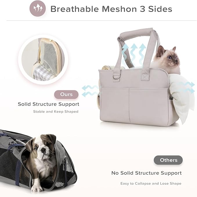 Dog Purse Carrier for Small Dogs & Puppies Up 10 Lbs, Soft Cotton Tote Pet Shoulder Bag with Pockets, Foldable & Washable Breathable Puppy Carrier for Yorkie, Chihuahua & Cats - Gray