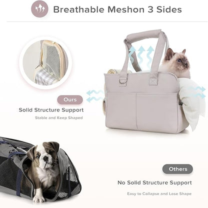 Dog Purse Carrier for Small Dogs & Puppies Up 10 Lbs, Soft Cotton Tote Pet Shoulder Bag with Pockets, Foldable & Washable Breathable Puppy Carrier for Yorkie, Chihuahua & Cats - Gray