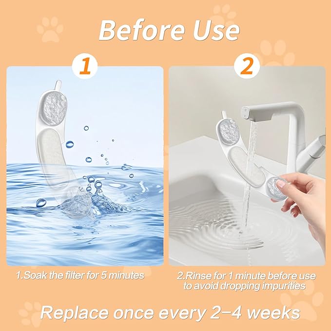 32 Pack Dog Water Filter Replacement Compatible with Smartoo 7L / 236oz / 1.8Gal Stainless Steel Fountain，16 Filters + 16 Sponge for Large Dog Water Fountain