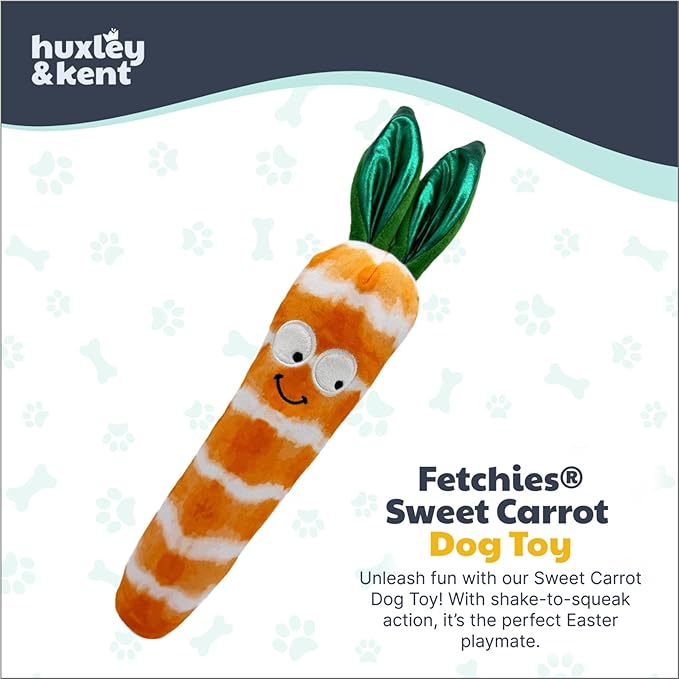 Huxley & Kent Funny Dog Toy w/Squeaker – Power Plush Squeaky Dog Toys for Small, Medium & Large Dogs – Soft Stuffed Animal for Indoor Play & Fetch - Fetchies® Sweet Carrot, Large