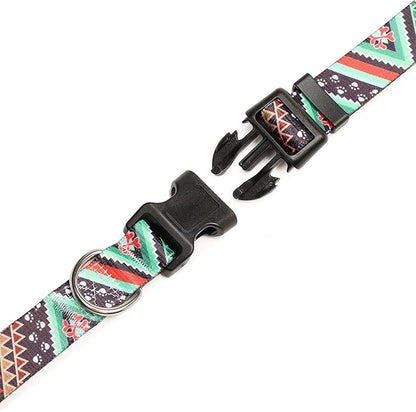 Mercano Adjustable Dog Collar - Special Design Patterns, Soft Nylon Comfortable Durable Pet Collar for Small Medium Large Dogs (S, Ethnic Green)