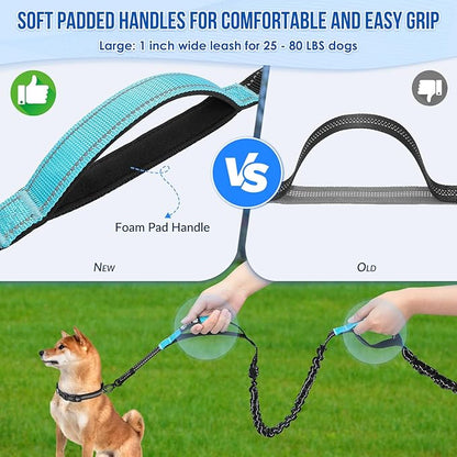 Hands Free Dog Leash for 2 Dogs, Adjustable Waist Belt with Zipper Pouch, Dual Handle Retractable Elastic Bungee with Reflective Stitches for Medium and Large Dogs Training Running