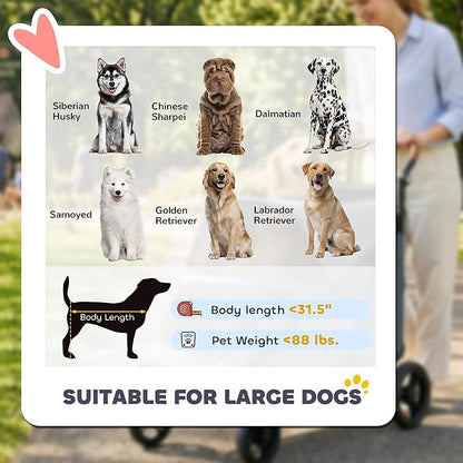 PawHut Dog Stroller for Large Dogs, One-Click Folding 4 Wheel Large Pet Stroller Wagon for Multiple Pets, All Terrain Spring Suspension w/ 8-Position Adjustable Handle, Mesh Window, Up to 66 LBS, Gray