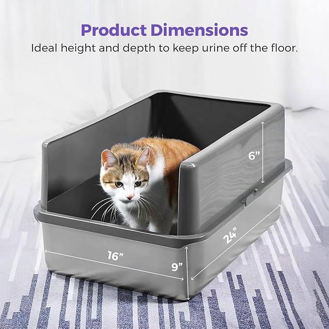 iPrimio XL Stainless Steel Litter Box for Cats with Enclosure and 1 Scooper - Easy to Clean, High-Sided Litter Box for Extra Litter Scatter Protection - XL Size for Big Cats - 23.5"x15.5"x6"