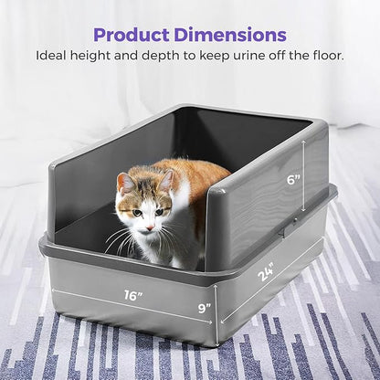 iPrimio XL Stainless Steel Litter Box for Cats with Enclosure and 1 Scooper - Easy to Clean, High-Sided Litter Box for Extra Litter Scatter Protection - XL Size for Big Cats - 23.5"x15.5"x6"