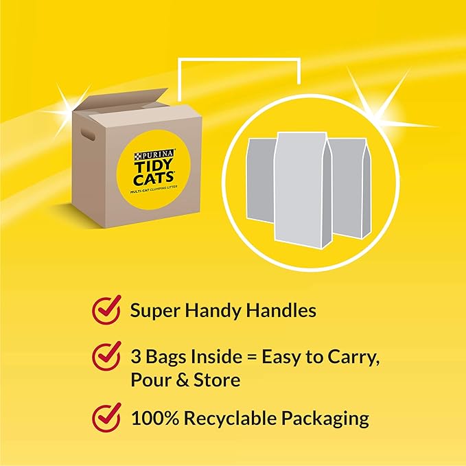 Purina Tidy Cats Clumping Cat Litter, 24/7 Performance, Clay Cat Litter, Recyclable Box - (Pack of 3) 13.33 lb. Bags