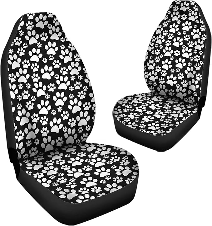 Universal Bucket Seats Cover Protector, 2 PCS Cute White Dog Paw Print Waterproof Durable Auto Interior Accessory for Car Truck SUV