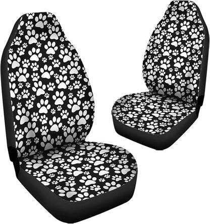 Universal Bucket Seats Cover Protector, 2 PCS Cute White Dog Paw Print Waterproof Durable Auto Interior Accessory for Car Truck SUV