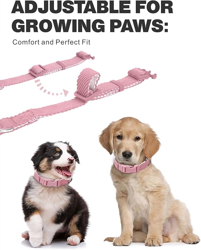 Dynmeow Soft and Breathable Cotton Dog Collar, Durable Adjustable Heavy-Duty Female Girl Pet Collar with Quick-Release Buckle, Lightweight for Sensitive Skin for Medium and Large Dogs, Pink, M