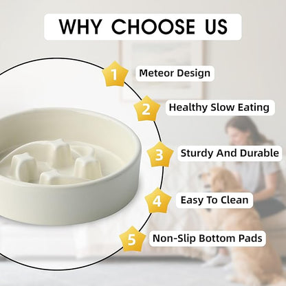 Ceramic Slow Feeder Dog Bowls Small Breed, 0.6 Cups Slow Eating Dog Bowl, Anti-Gulping Puppy Food Bowl Reduce Choking, Puzzle Maze Design Pet Dishes for Fast Eaters, 6.3 inch - Beige