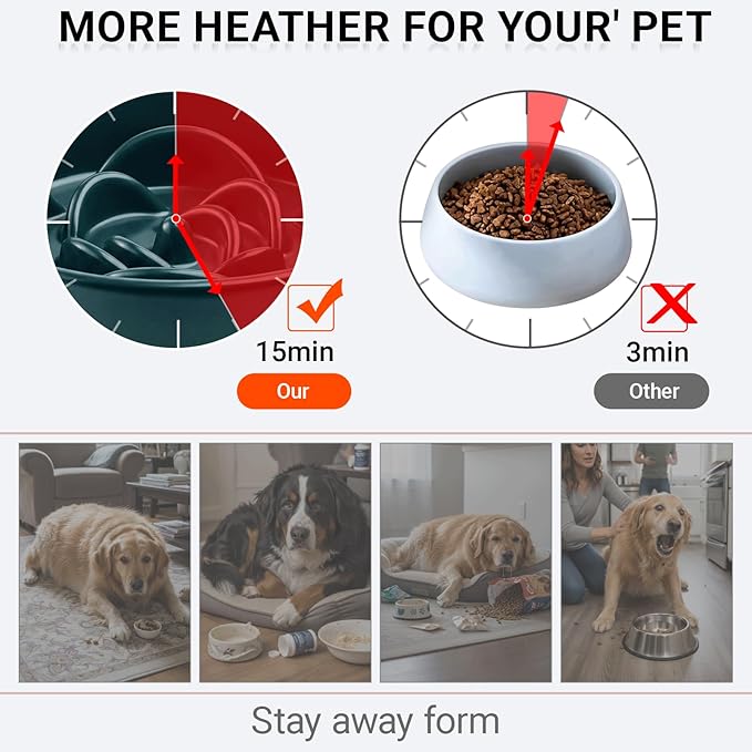 Petygooing 8.66 in Dog Bowl Ceramic Slow Feeder for Medium Large Dogs,Elevated/Raised Slow Feeding Dog Food Water Dish Heavy Weighted,Puzzle Eating Bowl Modern Maze (Green, 8.66in)