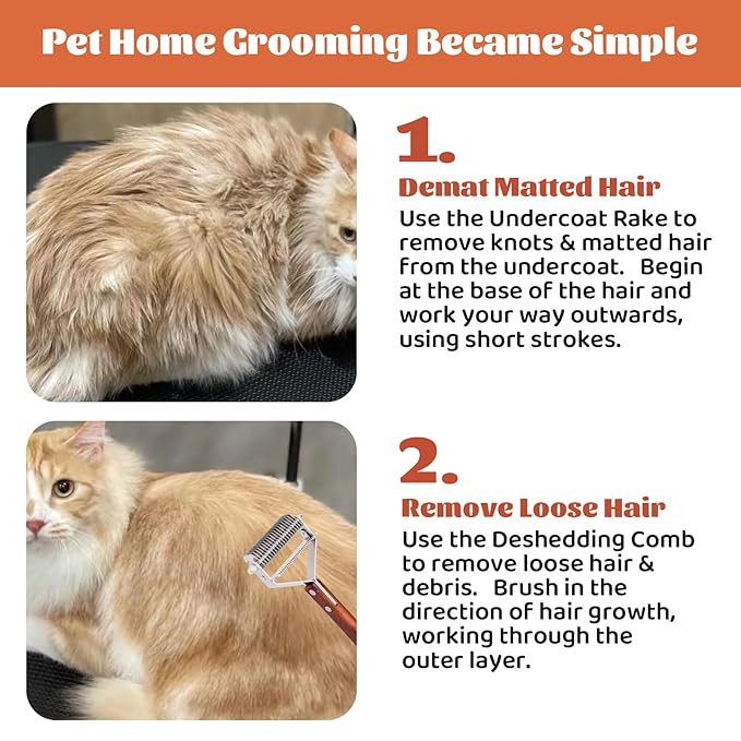 Pet Brush for Dematting & Deshedding, Professional Cat Grooming Brush, Dog Grooming Brushes with Wood Handle, Shedding Comb for Indoor Cats & Long Haired Cat Dog Pet