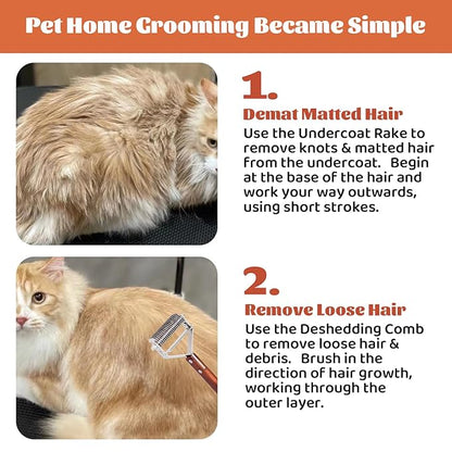 Pet Brush for Dematting & Deshedding, Professional Cat Grooming Brush, Dog Grooming Brushes with Wood Handle, Shedding Comb for Indoor Cats & Long Haired Cat Dog Pet