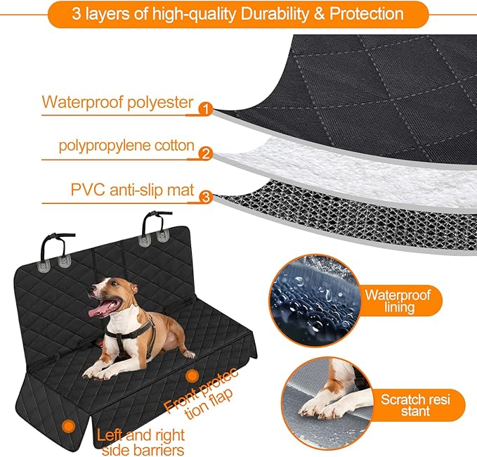 Dog Car Seat Cover for Rear Seat, Waterproof & Scratch-Proof Pet Seat Protector, Nonslip Car Seat Cover for Dogs, Universal Fit for Cars, Trucks & SUVs, Standard Size
