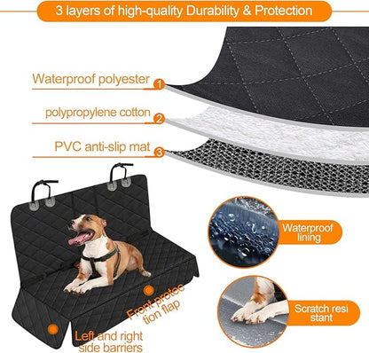 Dog Car Seat Cover for Rear Seat, Waterproof & Scratch-Proof Pet Seat Protector, Nonslip Car Seat Cover for Dogs, Universal Fit for Cars, Trucks & SUVs, Standard Size