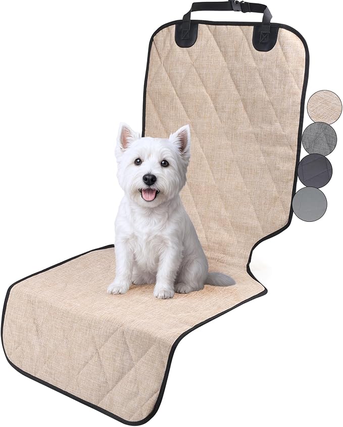 VIVAGLORY Front Dog Seat Covers, 1PACK No-Skirt Design 4 Layers Quilted & Durable 600D Oxford Dog Seat Cover for Most Cars, SUVs & MPVs, Heather Khaki