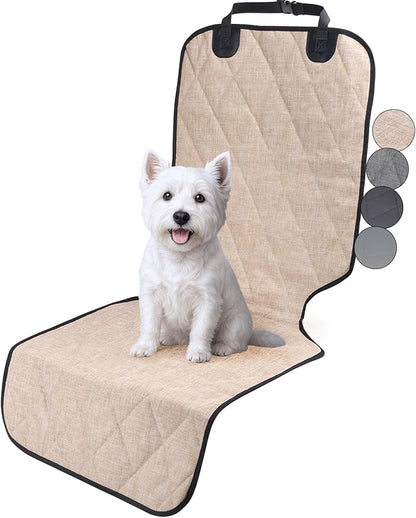 VIVAGLORY Front Dog Seat Covers, 1PACK No-Skirt Design 4 Layers Quilted & Durable 600D Oxford Dog Seat Cover for Most Cars, SUVs & MPVs, Heather Khaki
