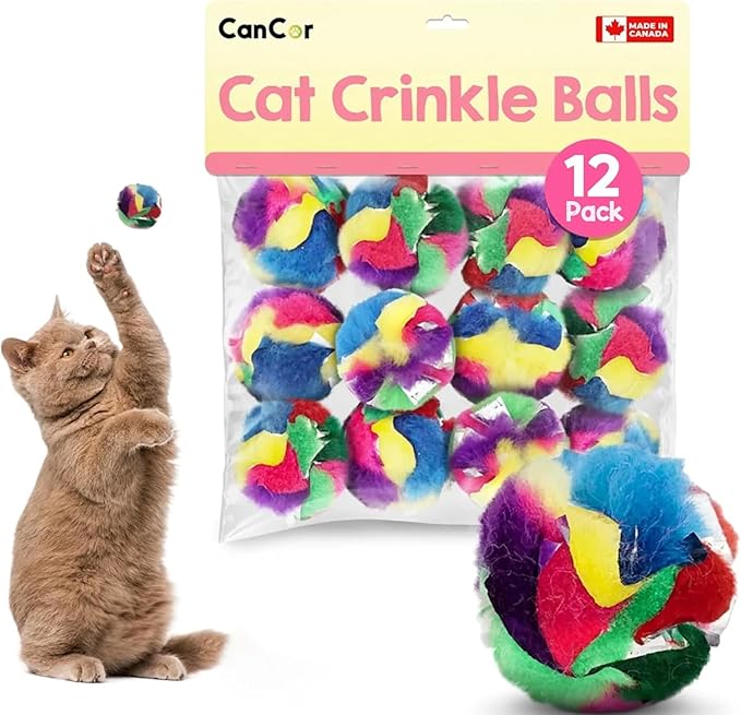 Cat Crinkle Balls 1.5 Inch | 12 Pack | Soft Lightweight Indoor Cat Toys with Durable Crinkle Build and Engaging Crinkle Sound