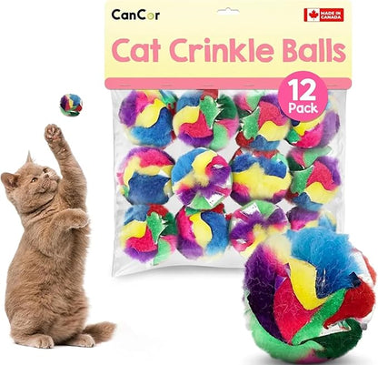 Cat Crinkle Balls 1.5 Inch | 12 Pack | Soft Lightweight Indoor Cat Toys with Durable Crinkle Build and Engaging Crinkle Sound