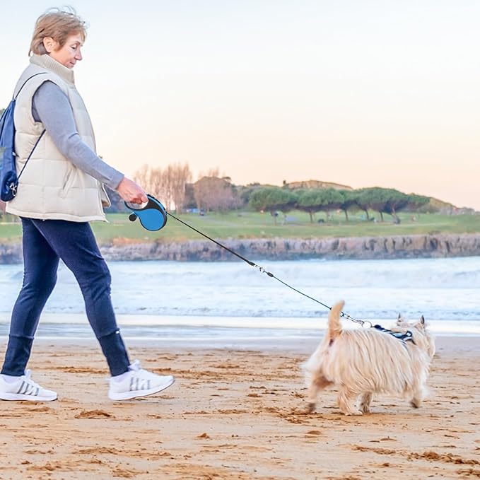 SCENEREAL Retractable Dog Leash for Small Medium Large Dogs up to 110lbs, 26ft 360° Tangle-Free Nylon Tape with Anti-Chewing Wire Rope&Waste Bag Dispenser, Heavy Duty Long Durable One-Handed Brake