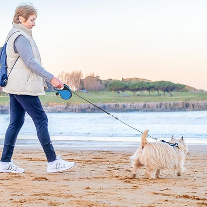 SCENEREAL Retractable Dog Leash for Small Medium Large Dogs up to 110lbs, 26ft 360° Tangle-Free Nylon Tape with Anti-Chewing Wire Rope&Waste Bag Dispenser, Heavy Duty Long Durable One-Handed Brake