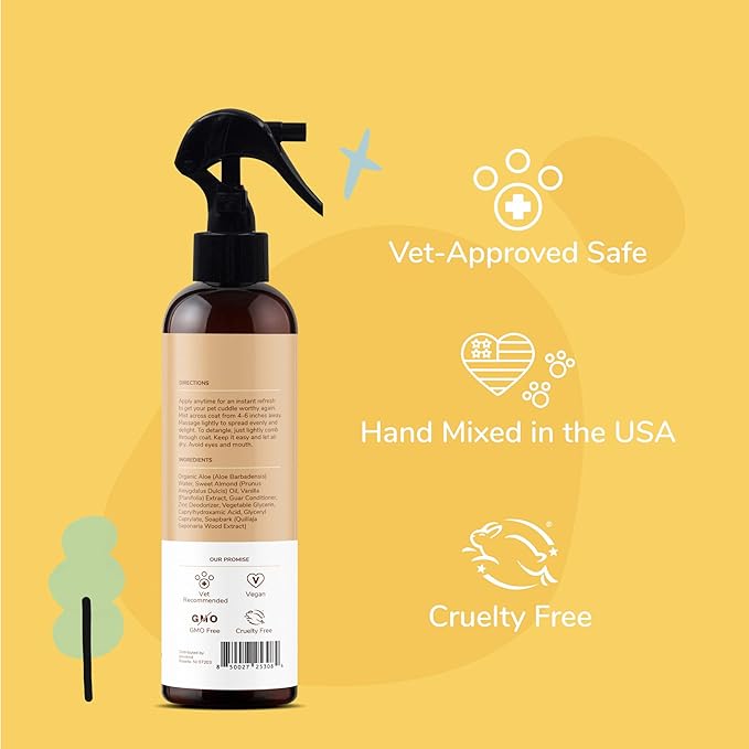 kin+kind Dog Deodorizing Spray - Safe, Natural, & Easy to Use Pet Odor Eliminator - Premium Dog Detangler Spray Formula Made w/Aloe - Dog Deodorizer for Smelly Dogs Made in the USA (12 fl oz)
