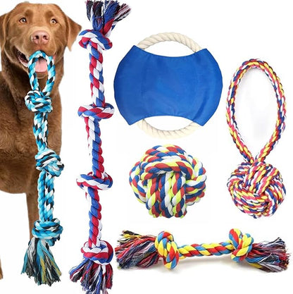 6 Pack Dog Rope Toys for Small Medium Large Breed, Tough Chew Rope Tug Toy for Dogs, Flying Disc Fetch Toy Dog Rope Ball, Interactive Toy for Boredom, Puppy Teeth Cleaning