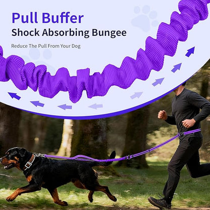 Kazazoo Hands-Free Dog Leash with 6-9FT Adjustable Length - Heavy Duty No Pull Bungee Design, Reflective Safety for Walking, Jogging & Training | Suitable for Medium to Large Dogs Purple L