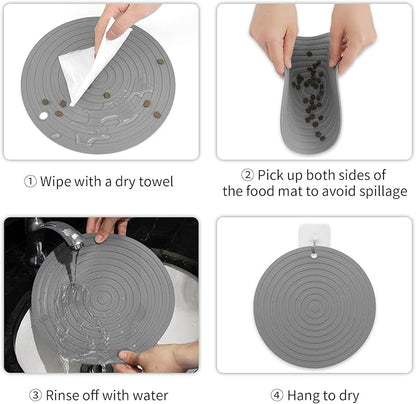 Ptlom 2pcs Pet Placemat for Dogs and Cats, Waterproof Silicone Dog Feeding Bowl Mats for Food and Water, Small Medium Large Pet Mat Prevent Residues from Spilling to Floor, White, 9.5Inch