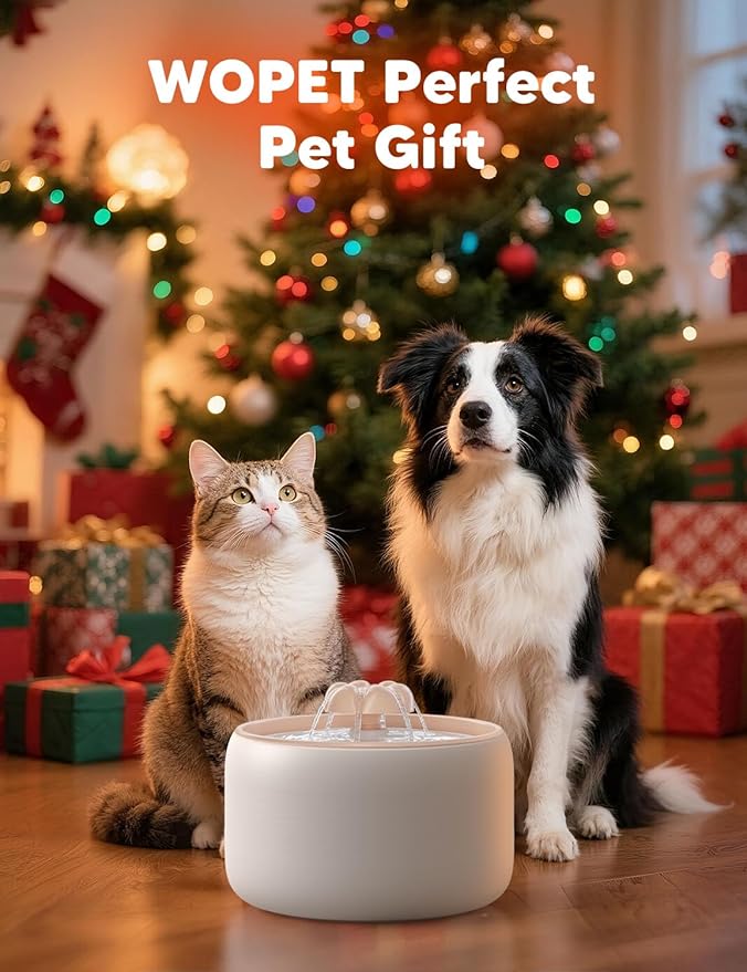 WOPET Premium Ceramic Cat Water Fountain W03 Lite，3L/101oz Automatic Pet Water Fountain for Cats & Dogs, Dishwasher Safe，Luxury Cat Fountain with Ultra-Quiet Pump and Filter & Sponge