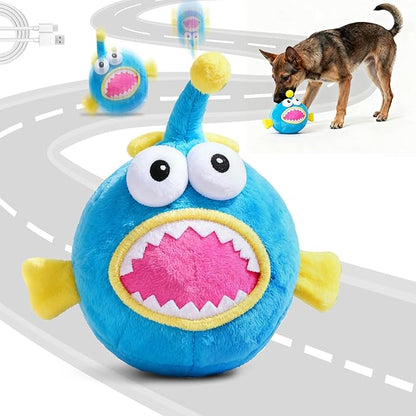 Interactive Dog Toys, Self Moving Dog Toy to Keep Them Busy, Electronic Vibrating Dogs Toy/Squeaky Bouncing Ball for Small Medium Large Dogs with Jumping Music Mode (Lanternfish)